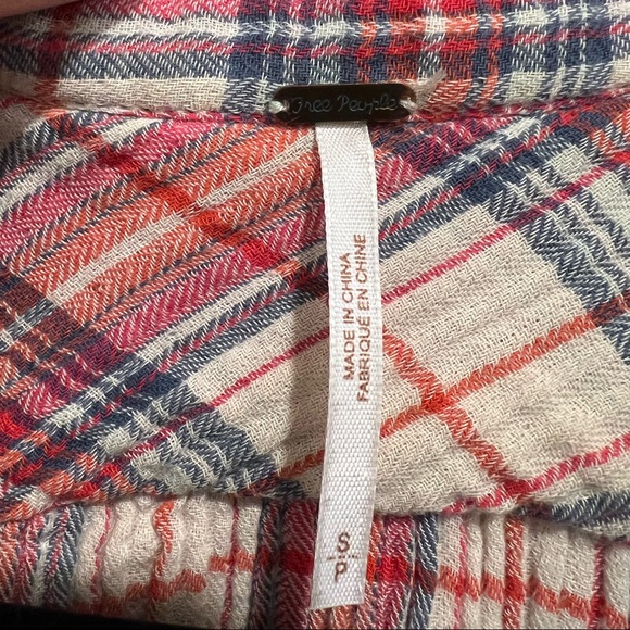Free People Red Plaid Flannel Shirt - Picture 6 of 7